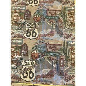 VTG Route 66 Fabric Tapestry Travel USA  Hollywood Car Auto